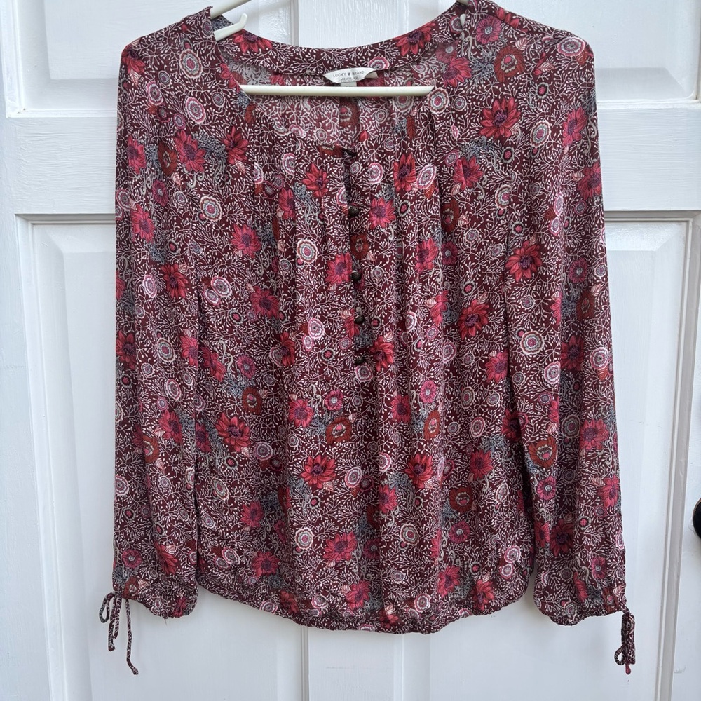 Lucky Brand Pink Pleated Long Sleeve Blouse